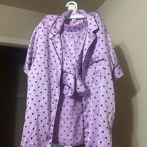 Victoria Secret Silk Purple Polka Dot Pajama Set